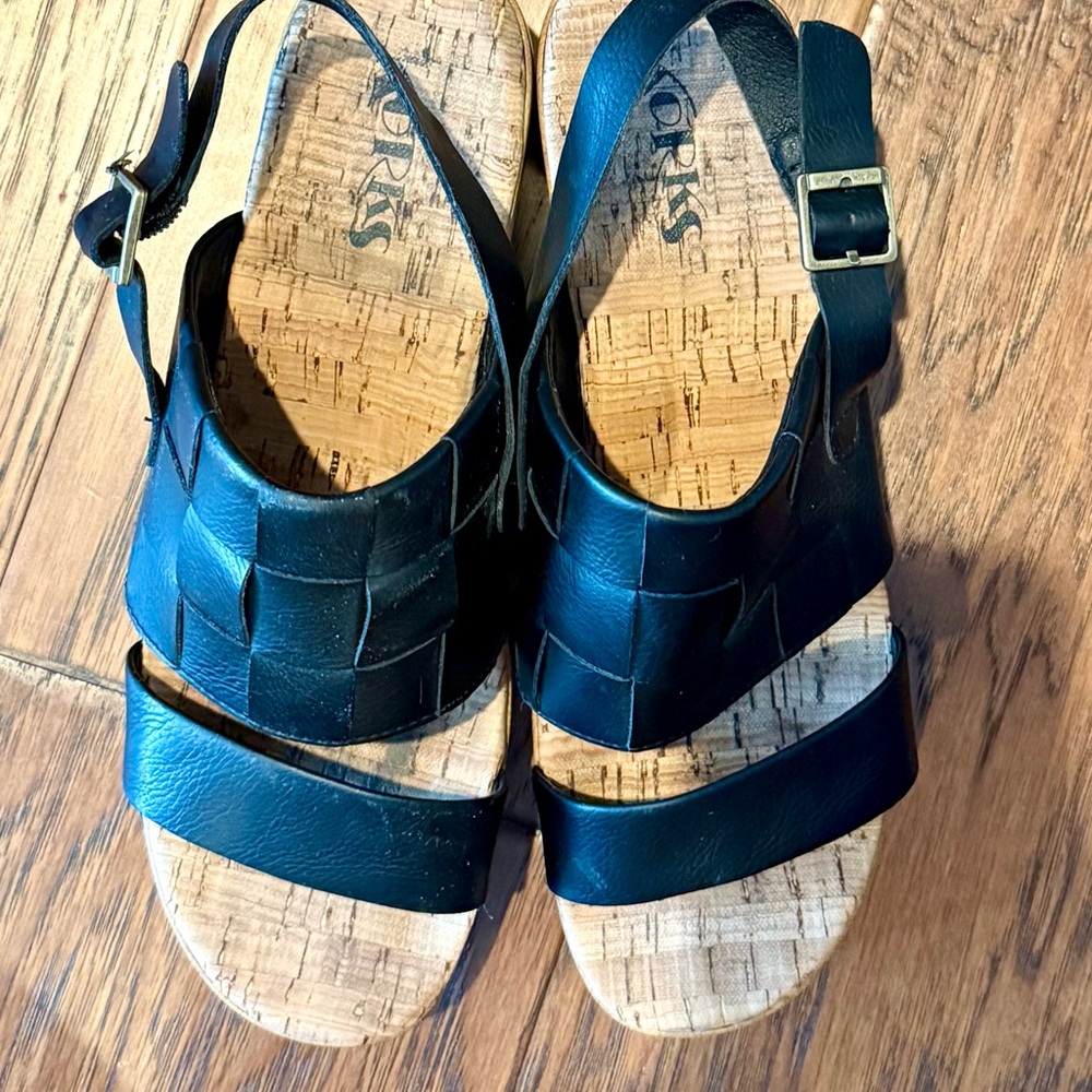 Kork’s Black Leather Wedge Sandals